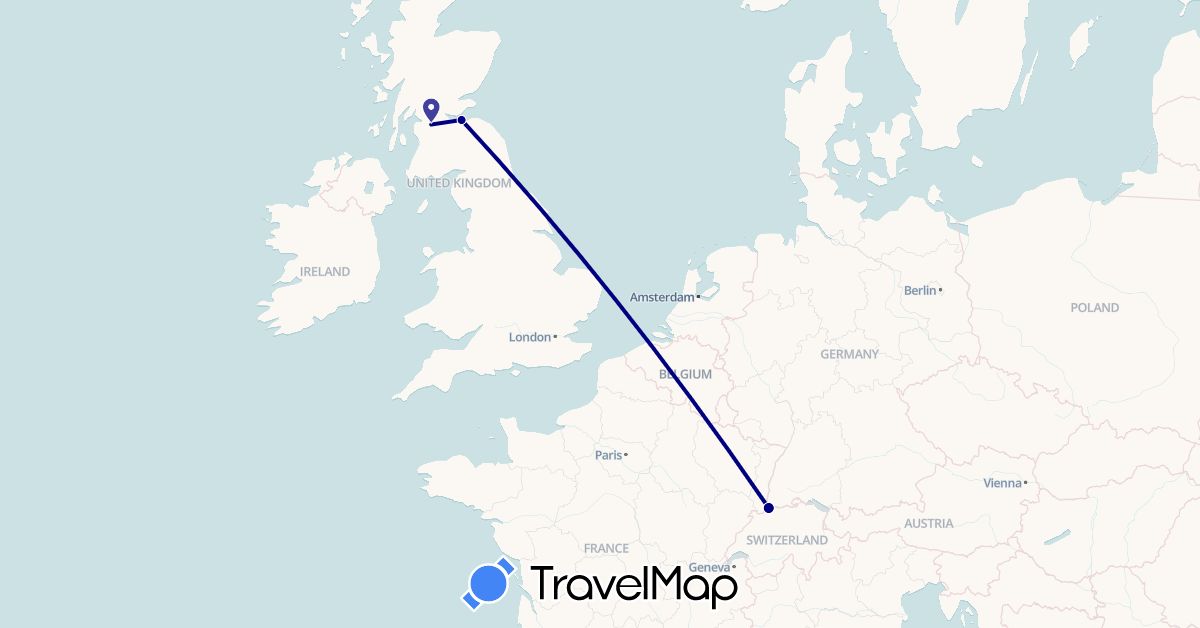 TravelMap itinerary: driving in Switzerland, United Kingdom (Europe)